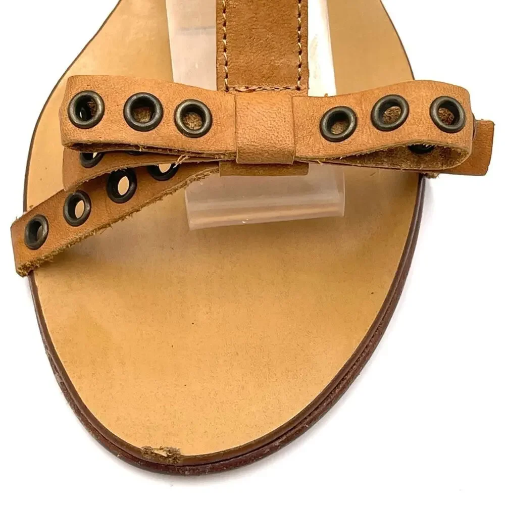NEW - Red Valentino sandals eyelet bow double buckle closure sz 39.5 cognac tan